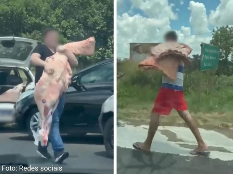 Caminhão de Carne Tomba e ainda é Saqueado por Moradores